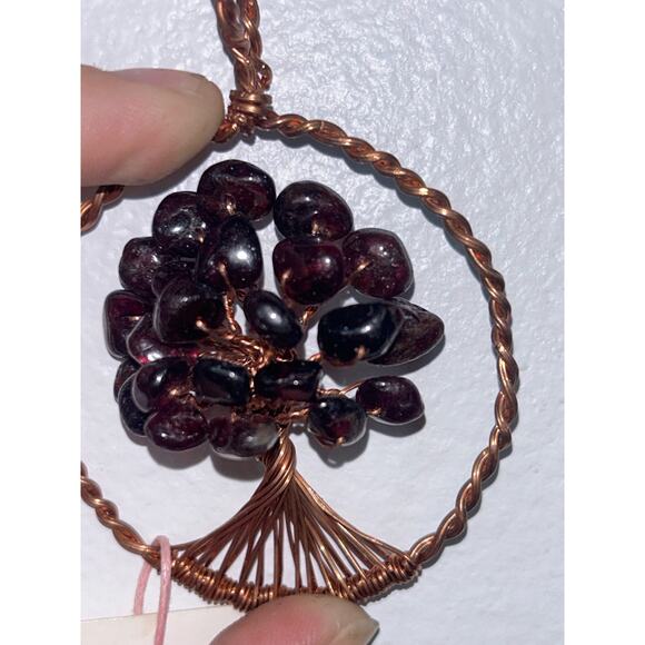 Handmade Copper and Serpentine Crystal Tree of life 3.5x2” Wall Decor - Picture 6 of 6